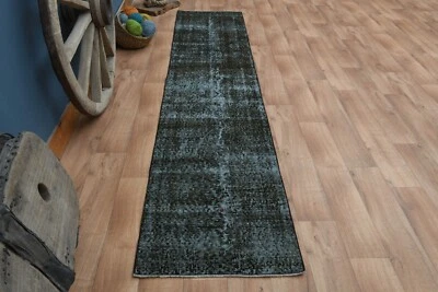 Alfombra de corredor vintage de 2,2 x 10,3 pies, corredor turco marrón, corredor Oushak, alfombra de escalera Foto 1 de 4