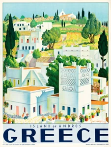 Greece Andros Vintage Travel Athens Advertising Poster Giclee Canvas Print 18x24 - Picture 1 of 3