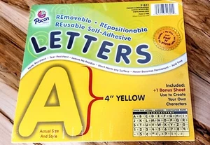 Pacon Reusable Self-Adhesive Vinyl Letters & Numbers Font 4" Yellow - Picture 1 of 5