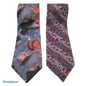 Claiborne Set of Ties Burgundy Blue Leaf and Floral patterns - Picture 1 of 4