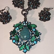 Costume Jewelry 18- 20" Necklace & Matching Earrings Turquoise Blue Green stones