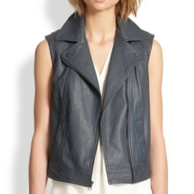 Chaleco Motociclista Vince Gris Cuero Repujado Talla XS Foto 1 de 4
