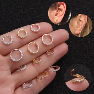 Pavé 18K Zirconia Earring nose lip Cartilage Hoop Septum body Piercing 6-8mm - Picture 1 of 7