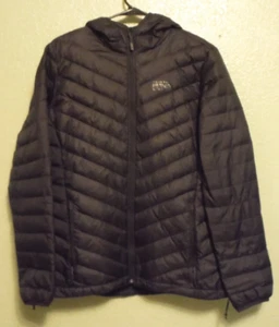 MOUNTAIN HARDWEAR WOMEN'S HOODED DUCK DOWN FULL ZIP PUFFER JACKET (L) EXCELLENT - Picture 1 of 6