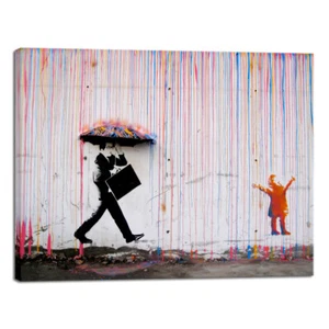 Banksy Famous Canvas Paintings Wall Art Raining day Modern Grey Love Pictures - Picture 1 of 7