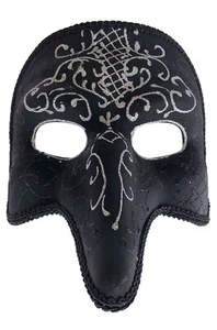 Venetian Filigree Zanni Mask (Black/White) - Picture 1 of 2