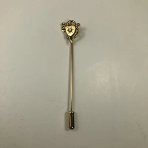 Vintage Gold Tone Heart & Vine With Rhinestone Stick Pin Hat Lapel Brooch Tie - Picture 1 of 7