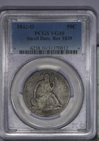 1842-O Liberty Seated Half Dollar 50c PCGS VG10 - Small Date Reverse of 1839 LB Cover