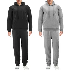 Men's Pull Over Fleece Gym Athletic Jogging Sweat Suit 2 Piece Set Slim Fit - Picture 1 of 5