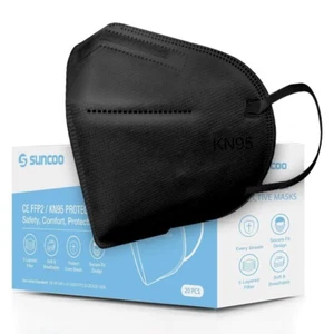 SUNCOO Protective KN95 Face Mask - 20 Pack, 5 Layers Cup Dust Filter - Black - Picture 1 of 7