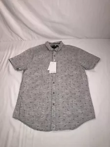 New Men’s Denim & Flower All Over Bird Pattern SS Casual Button Up Shirt Small - Picture 1 of 5
