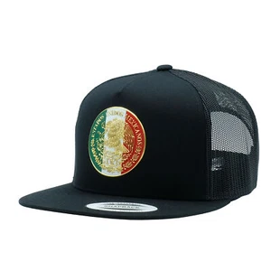 Mexican Flag Flat Bill Trucker Snapback - Black(Flag/Gold) - Picture 1 of 1
