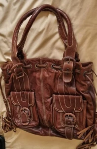 Large Brown Leather Bag with tassels from Next - Picture 1 of 9