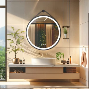 60/70/80CM Round LED Bathroom Mirror Frontlit Anti-fog Vanity Mirror with Strap - Picture 1 of 23