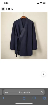 Men Chinese Blouse Cotton Linen Hanfu Kung Fu Tai Chi Robe Lace Up Coat 4XL - Image 1 of 4