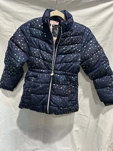 Girl's puffer jacket, blue with shiny stars, size 8 - Picture 1 of 6