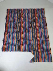 Fabric Remnant Multicolor Wavy Lines Cotton 42" x 23"+ Blank Quilting - Picture 1 of 9
