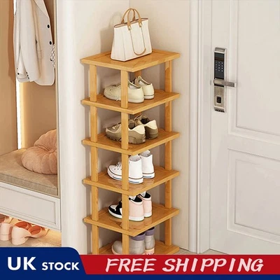 6-Tier Bamboo Shoe Rack - Vertical Space Saving Shoe Organizer Corner Shelf UK - Image 1 of 4