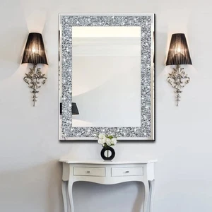 Rectangular 90*60cm Sparkle Glitter Wall Mirror Crushed Diamond Crystal Mirror - Picture 1 of 13