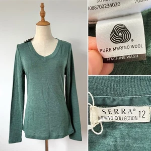 Serra Women’s Top Size 12 Pure 100% Merino Wool BNWT Green Long Sleeve Shirt - Picture 1 of 17