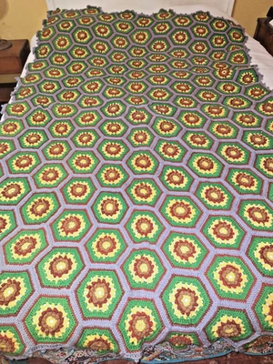 Manta afgana girasol vintage años 50 100 % lana 62" x 95" hecha a mano Foto 1 de 4