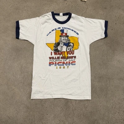 Vtg 1987 Willie Nelson T-shirt Country Music Band Tee Forth Of July Picnic - Image 1 of 4
