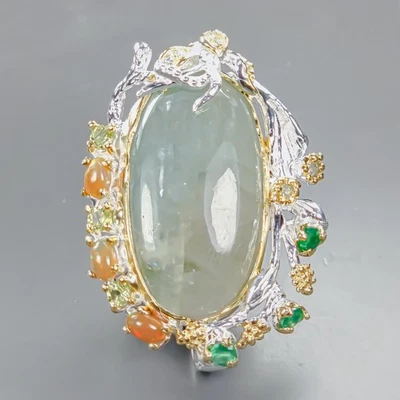 Broche de aguamarina natural hecho a mano de 28 quilates + plata de ley 925/NB29944 Foto 1 de 4