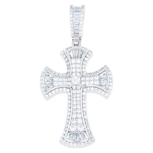 925 Sterling Silber Herren Baguette RND CZ Kreuz Charm Anhänger - Bild 1 von 1