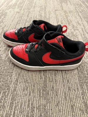 Nike Court Borough Low 2 Shoes Youth Size 3.5Y Black Red Sneakers Strap - Image 1 of 4