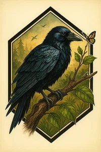 Whimsical 3D Raven Print – Mystical Bird Wall Art with Butterfly and Forest - Picture 1 of 11