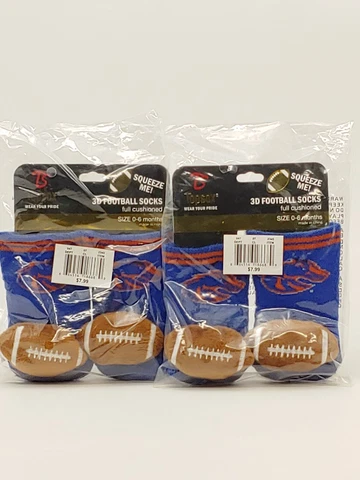Lot of 2 Boise State Broncos Topsox 3D Football Squeaker Infant Socks 0-6 months Cover