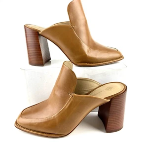 Antonio Melani Womens Shoes Brown Leather Clogs Mules Block Heels Size 9M - Picture 1 of 10