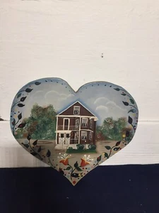 Amerikanische Volkskunst Holz handbemalt Haus Herzform Pennsylvania Dutch Boarder - Bild 1 von 10