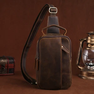 Herren Crazy Horse Echtleder Brust Hi-Q Schultertasche Umhängetasche Hüfttasche - Bild 1 von 11