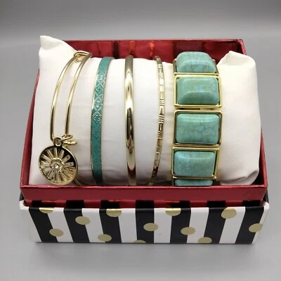 Juego de 5 brazaletes elásticos de resina tono turquesa CottageCore Funky Grueso Foto 1 de 4