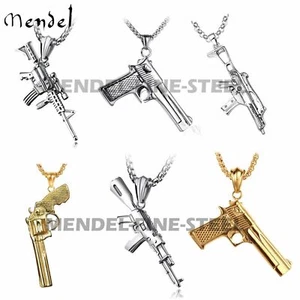 MENDEL Para Hombres Chapado en Oro Revólver Pistola Pistola Colgante Collar Acero Inoxidable Hombres - Imagen 1 de 17