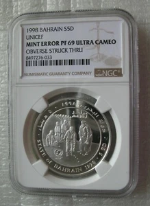 Bahrain 5 Dinars 1998 Silver Proof Coin UNICEF Children of The World NGC PF69 - Picture 1 of 4