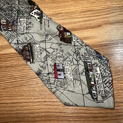 Винтажная карта недвижимости 1996 Nicole Miller 100% шелк галстук - Изображение 1 из 4