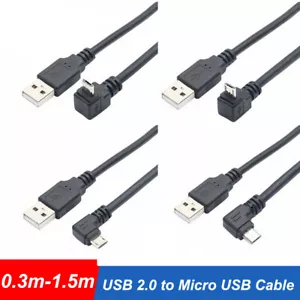 USB 2.0 A Male to Micro USB Cable Charger Angle Cable Lead 0.3m 0.5m 1m Long - Picture 1 of 10