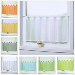 Cafe Curtains Kitchen Solid Short Valance Home Window Drape Sheer Tab Top Voile - Picture 1 of 19