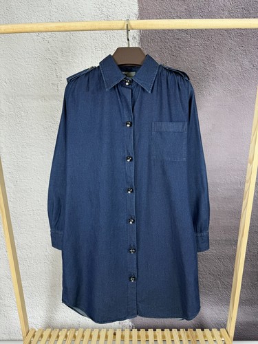 Abito tunica camicia lunga cotone blu Lanvin x Acne Studios