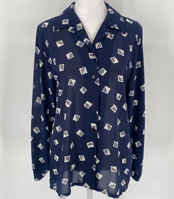 Винтажная женская блузка Pendleton Sophisticates размер 8 темно-синяя шифоновая с геометрическим принтом - Изображение 1 из 4