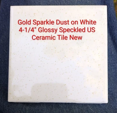 Gold Sparkle Dust on White 4-1/4" Glossy Speckled Romany Spartan Tile New N-871 - Image 1 of 4