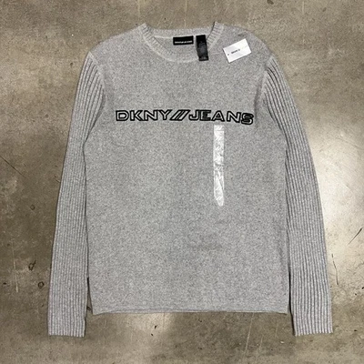 Suéter de punto acanalado DKNY Jeans vintage suéter gris talla mediana deletrear Y2K Foto 1 de 4