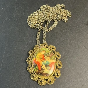 Collana spilla ovale porcellana coppia antica vittoriana decorata dipinta a mano - Foto 1 di 6