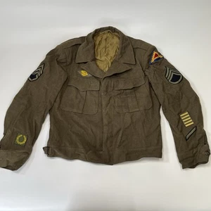 1944 WW2 US Military OD Wool Eisenhower Field Jacket Ike with Patches - Size 40R - Picture 1 of 15
