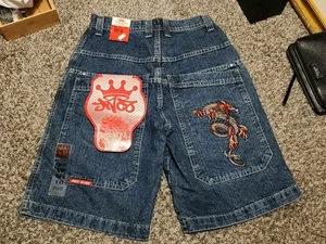 Nwt JNCO Jeans Denim Jean Shorts Youth Size 16 Embroidered Dragon - Picture 1 of 4