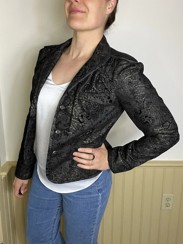Blazer View Collection NY Vintage Y2K Negro Terciopelo Dorado Chaqueta Mujer’s Talla 8 Foto 1 de 4
