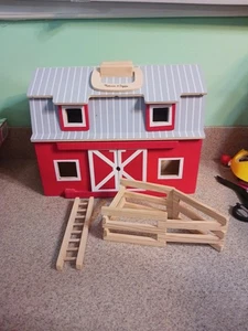 Melissa & Doug Fold & Go 2 Story Wooden Barn Toy OPENING DOORS - Picture 1 of 8