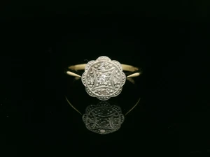 Art Deco 18ct Yellow Gold Diamond Flower Cluster Ring - Size N 1/2 - Picture 1 of 12